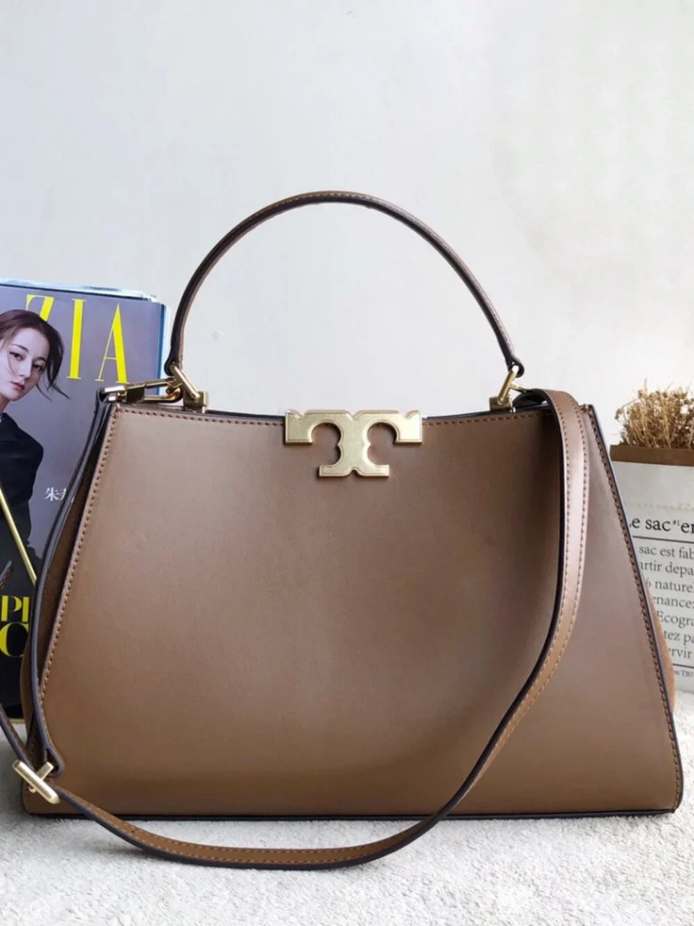 Tory Burch Eleanor Brown Leather Shoulder Bag